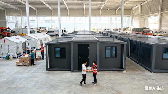 खरीदें 18 मिमी मोटी अग्निरोधी सीमेंट फाइबर फर्श 75 मिमी ईपीएस सैंडविच पैनल और 1 वर्ष की वारंटी के साथ फोल्डेबल 20 फीट कंटेनर ऑनलाइन निर्माण