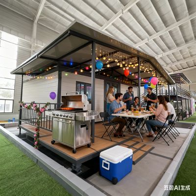 220 वी वोल्टेज विस्तार योग्य डबल विंग 20 फीट कंटेनर हाउस एक 32 रिसाव रक्षक और स्टील कॉलम झुकने भागों के साथ 2.0 मिमी