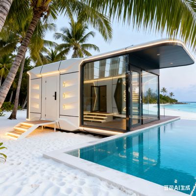 स्पेस कैप्सूल हाउस स्पेस-29 मॉडल जिसमें पूरे घर की एलईडी लाइटिंग सिस्टम और L8560 x W3460 x H3400 आयाम हैं