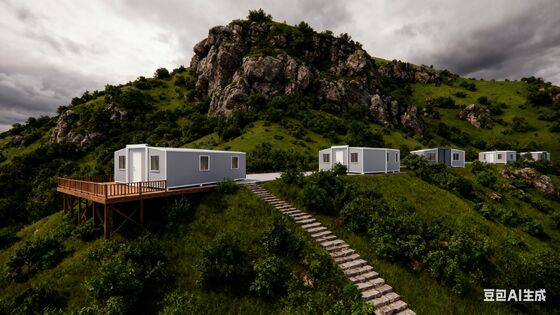 72 वर्ग मीटर फर्श क्षेत्र, पीवीसी लकड़ी के पैनल आंतरिक फिनिश और सूखे गीले पृथक्करण बाथरूम के साथ 40 फीट विस्तार योग्य कंटेनर होम