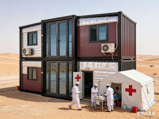 5900*6300*2480mm विस्तारित आकार और अनुकूलन योग्य विंडो लेआउट के साथ फोल्डेबल 20ft कंटेनर जिसमें 75mm EPS सैंडविच पैनल हैं